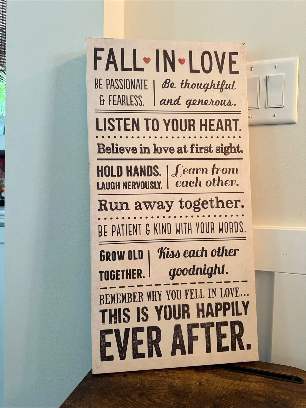 Fall in Love Inspirational Wall Sign - White and Black